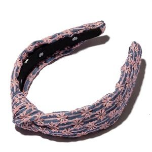 Authentic Lele Sadoughi slim knot pink daisy embroidered headband